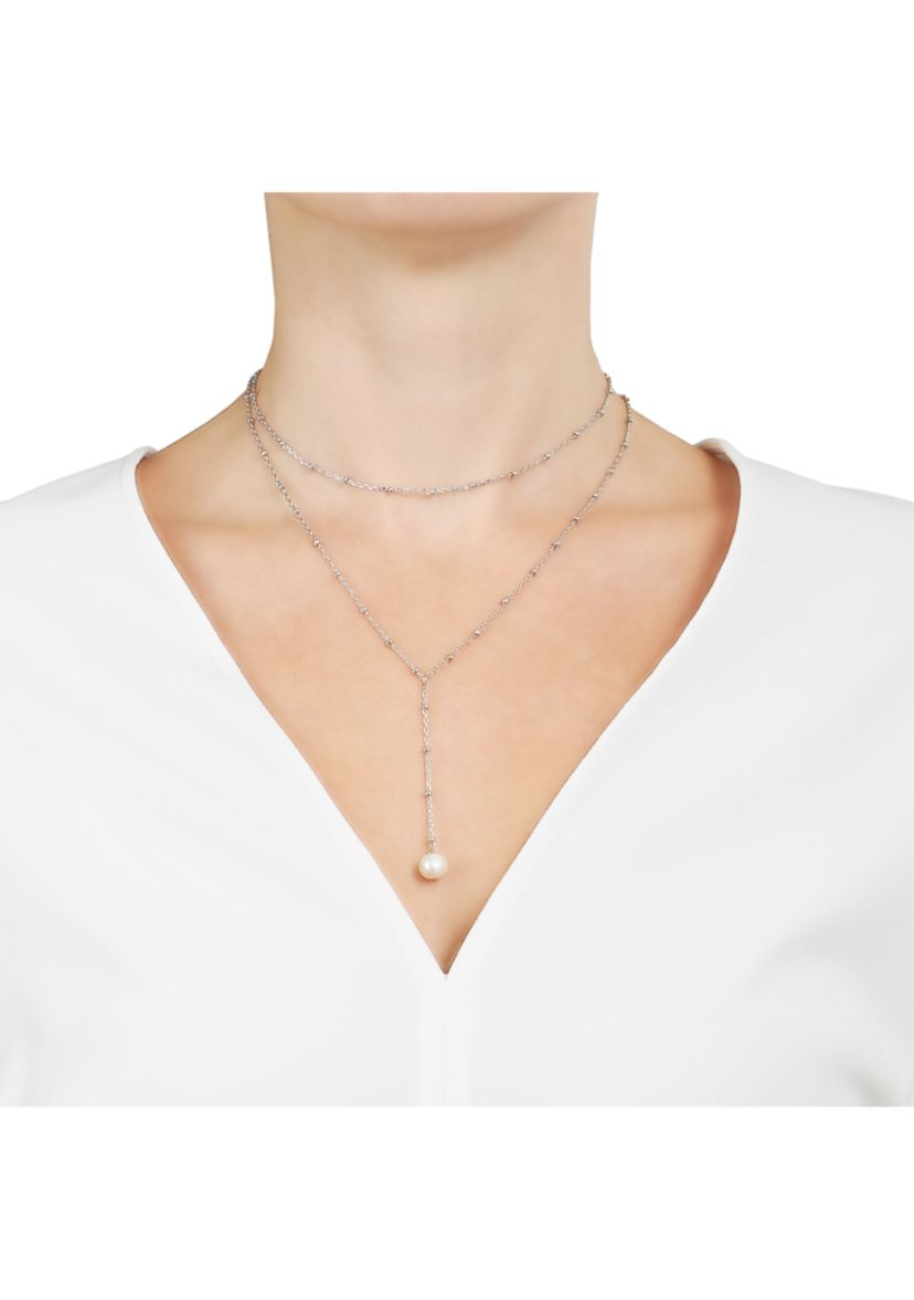 Silver Plated Fresh Water Pearl beaded chain Y-Necklace