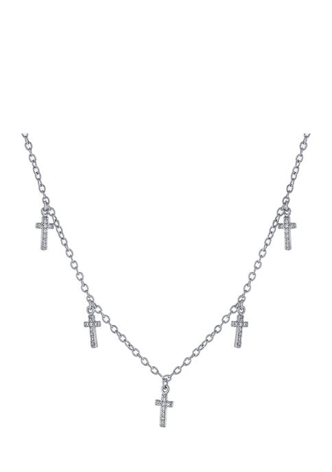 Fine Silver Plated Cubic Zirconia Cross Station Necklace 