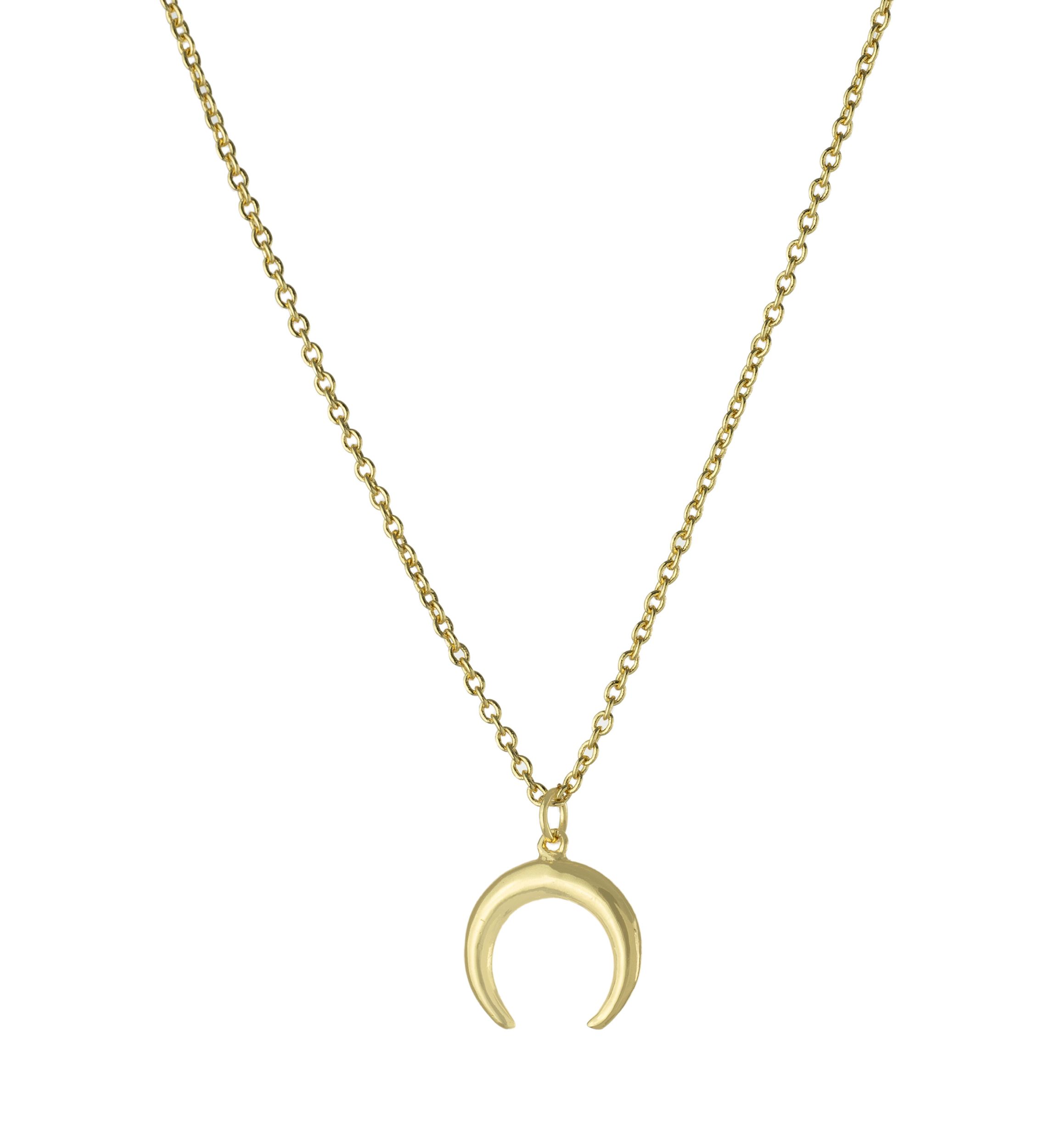 Gold Over Fine Silver Plated 16" + 2" Double Horn Pendant Necklace