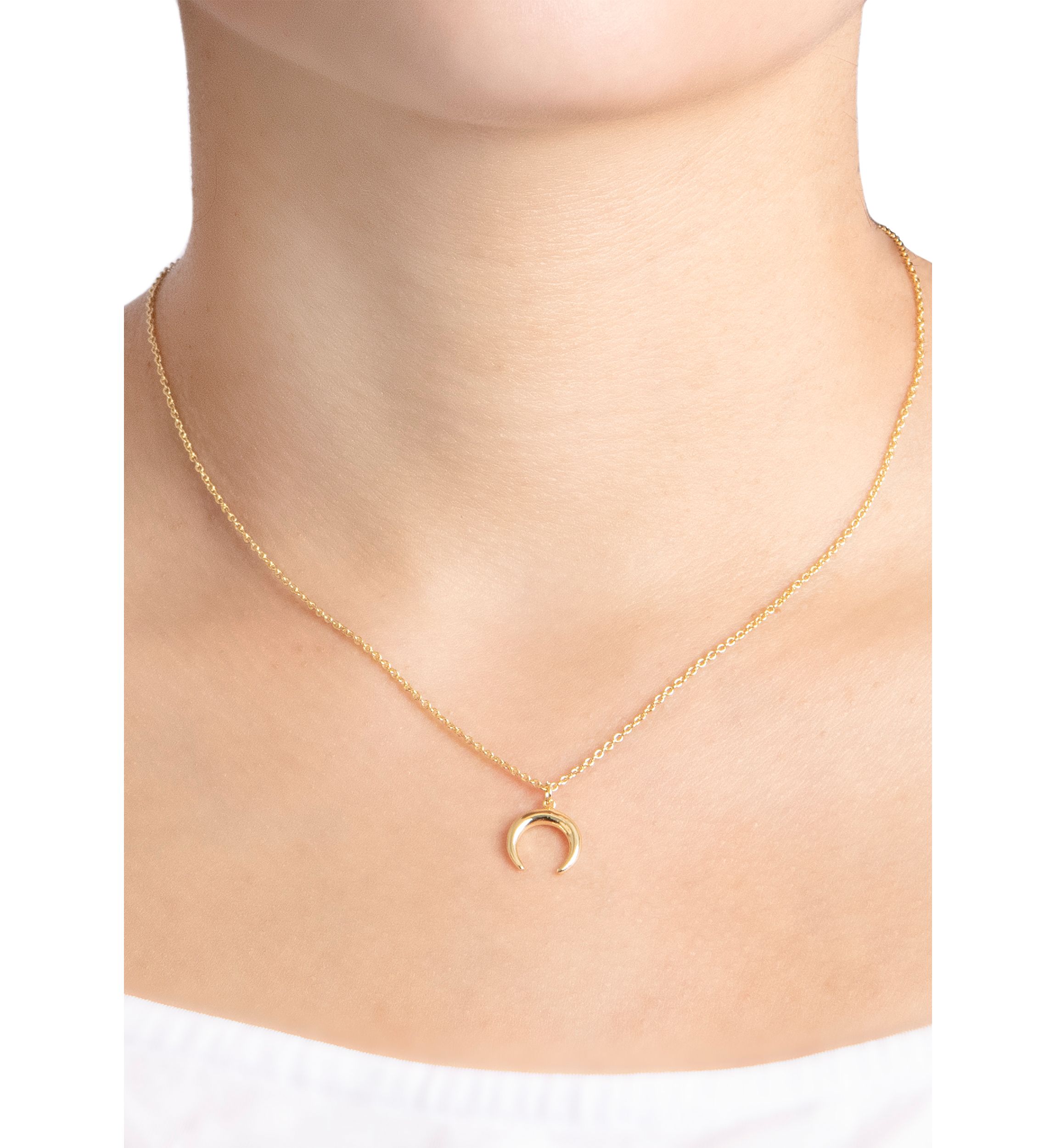 Gold Over Fine Silver Plated 16" + 2" Double Horn Pendant Necklace