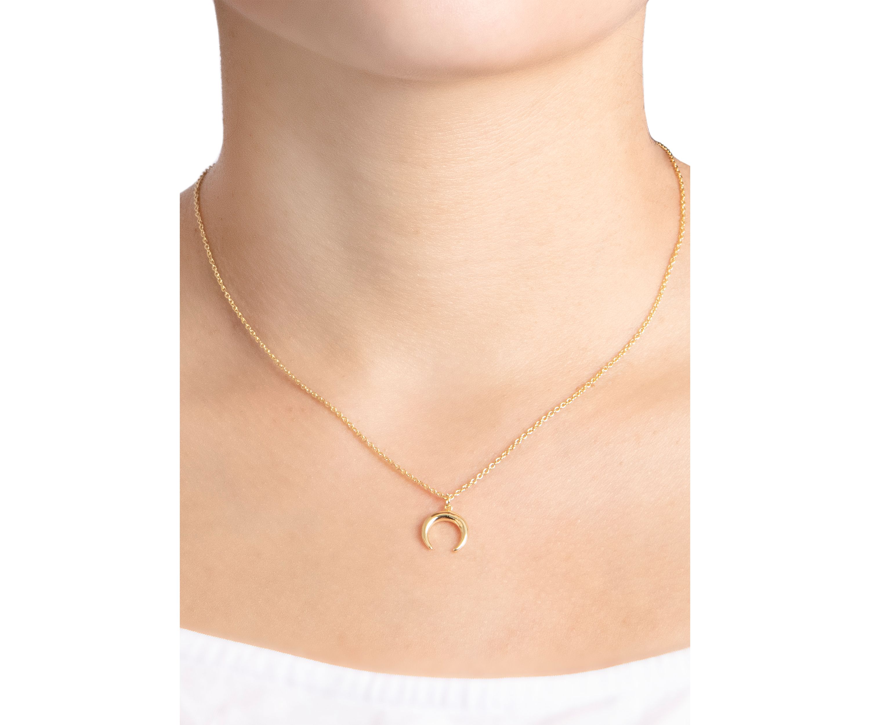 Gold Over Fine Silver Plated 16" + 2" Double Horn Pendant Necklace