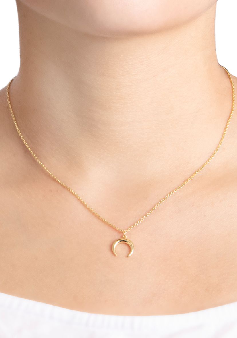 Gold Over Fine Silver Plated 16" + 2" Double Horn Pendant Necklace