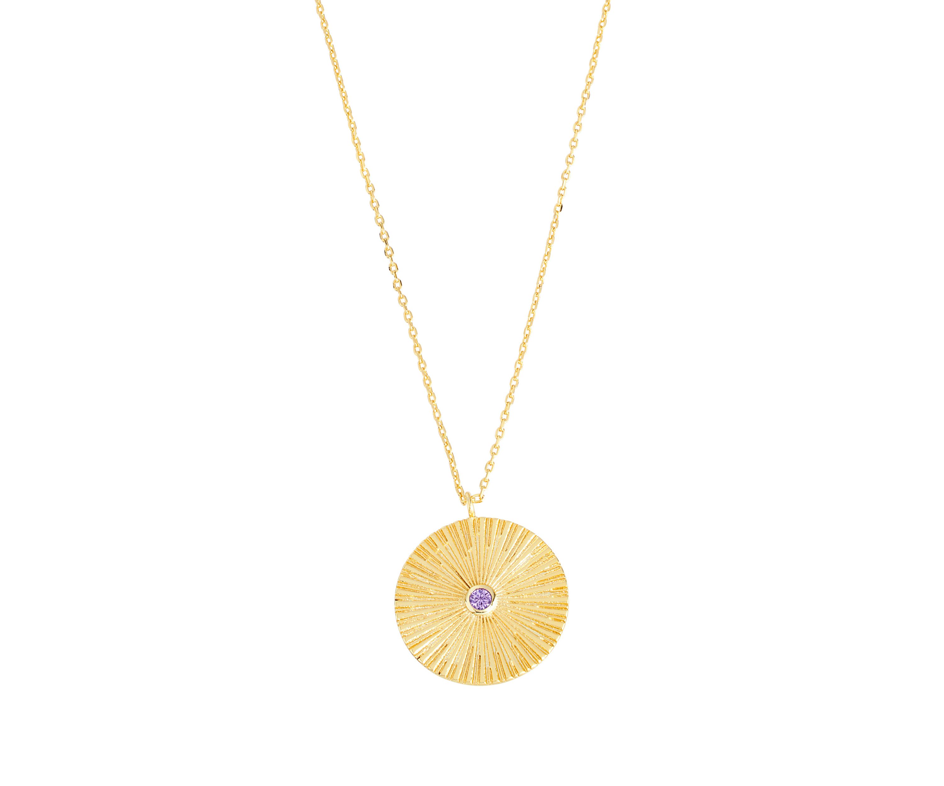 Gold Plated 18 + 2" Extender Purple Cubic Zirconia Accented Evil Eye Pendant Necklace