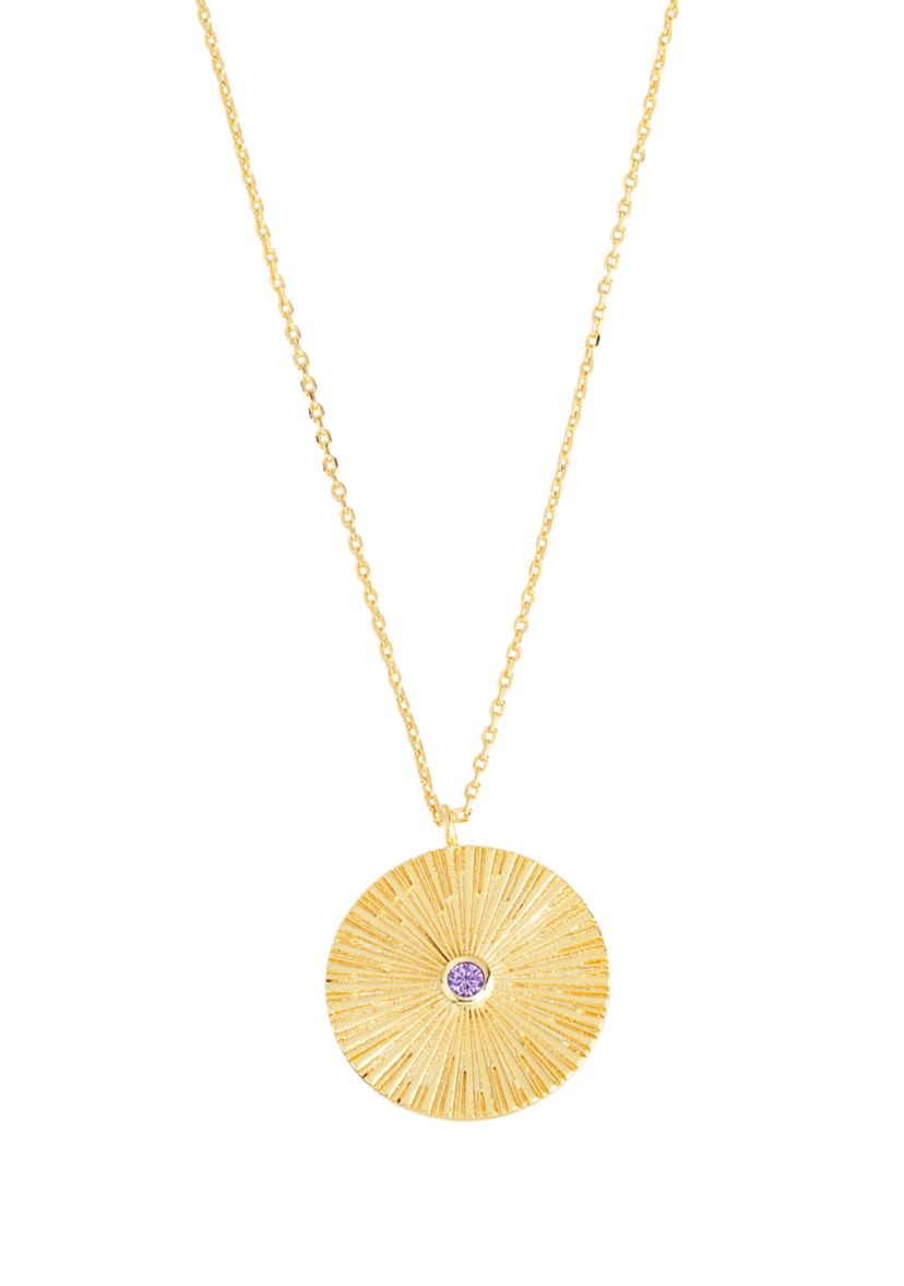 Gold Plated 18 + 2" Extender Purple Cubic Zirconia Accented Evil Eye Pendant Necklace
