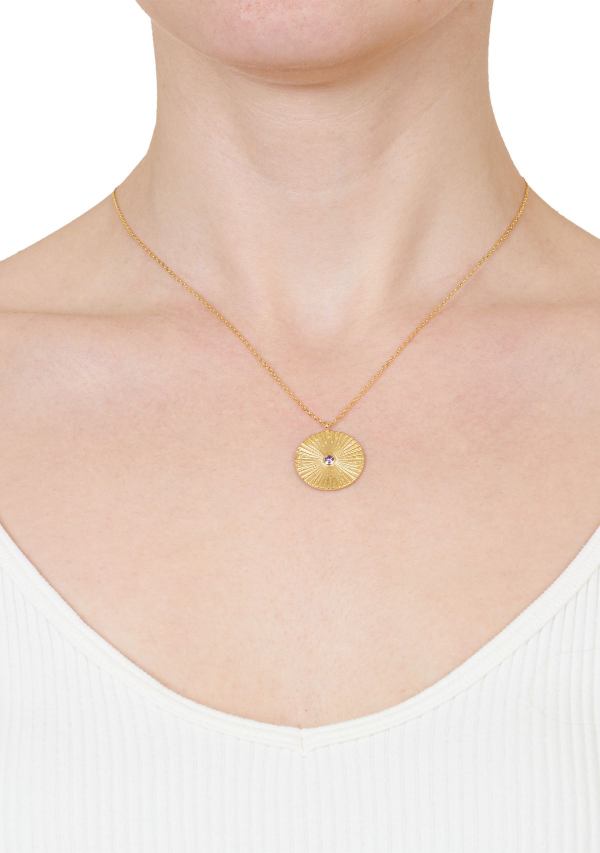 Gold Plated 18 + 2" Extender Purple Cubic Zirconia Accented Evil Eye Pendant Necklace