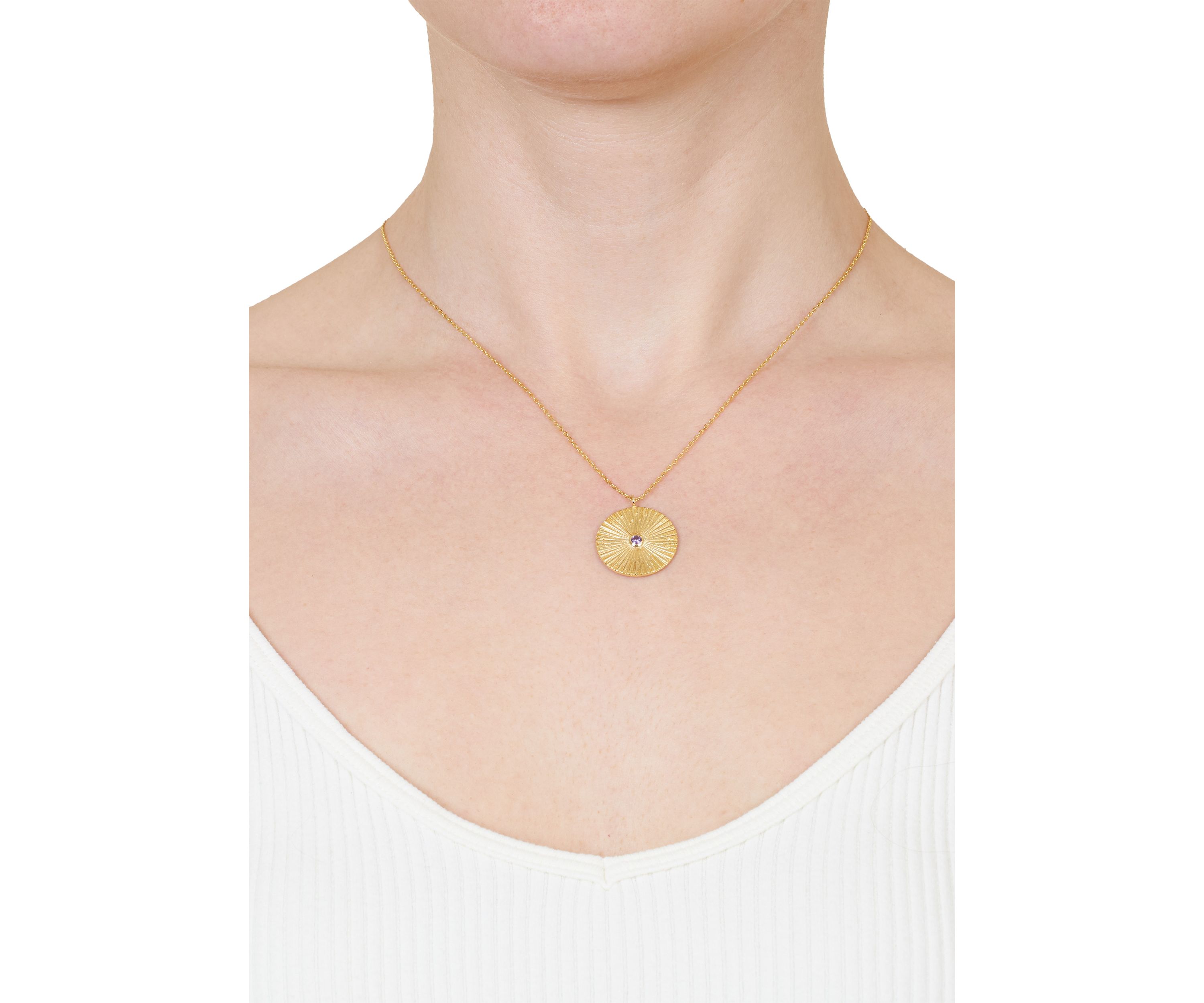 Gold Plated 18 + 2" Extender Purple Cubic Zirconia Accented Evil Eye Pendant Necklace