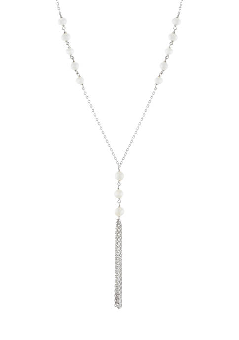 30 Inch Fine Silver Plated Freshwater Pearl Station Tassel Necklace