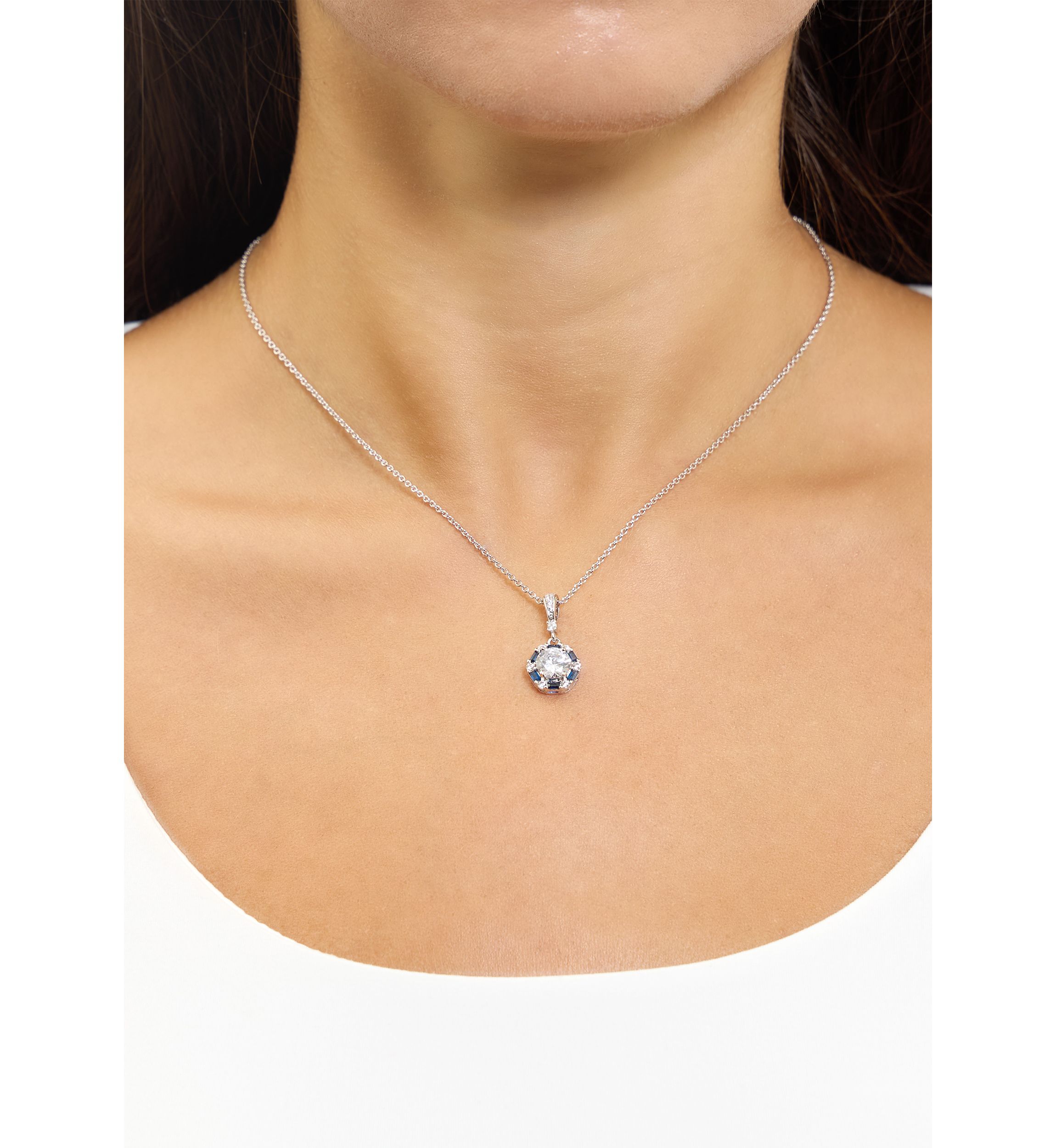 Silver Plated  Dark Blue Cubic Zirconia Halo Necklace