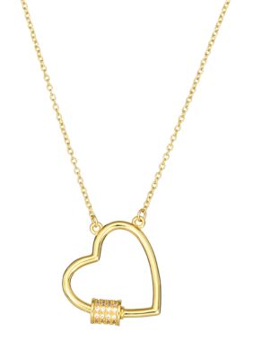Belk Silverworks Gold Plated Heart Cubic Zirconia Carabiner Necklace, 18 in