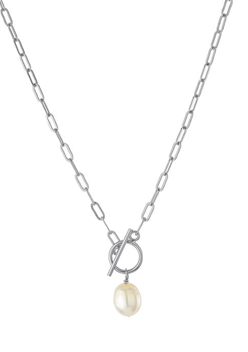 18 Inch Fine Silver Plate Pearl Toggle Chain Necklace
