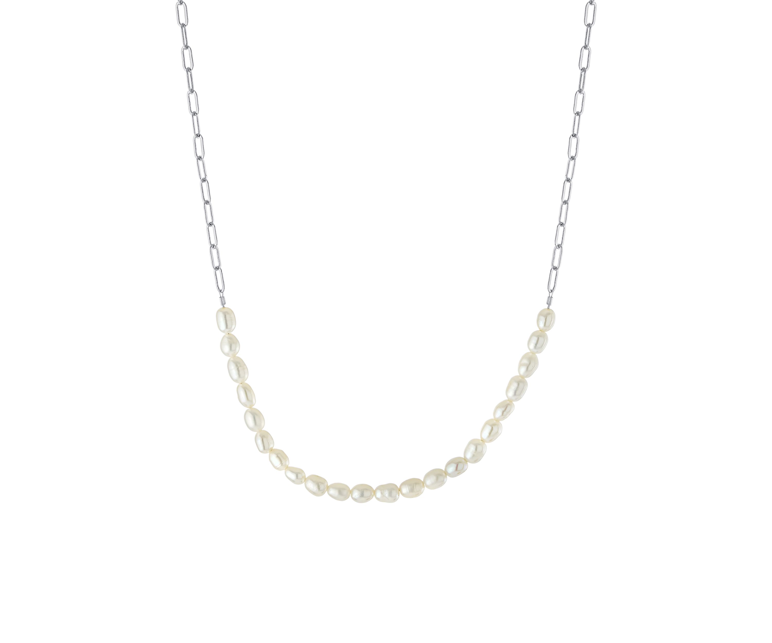 Fine Silver Plated Freshwater Pearl on Chain Necklace