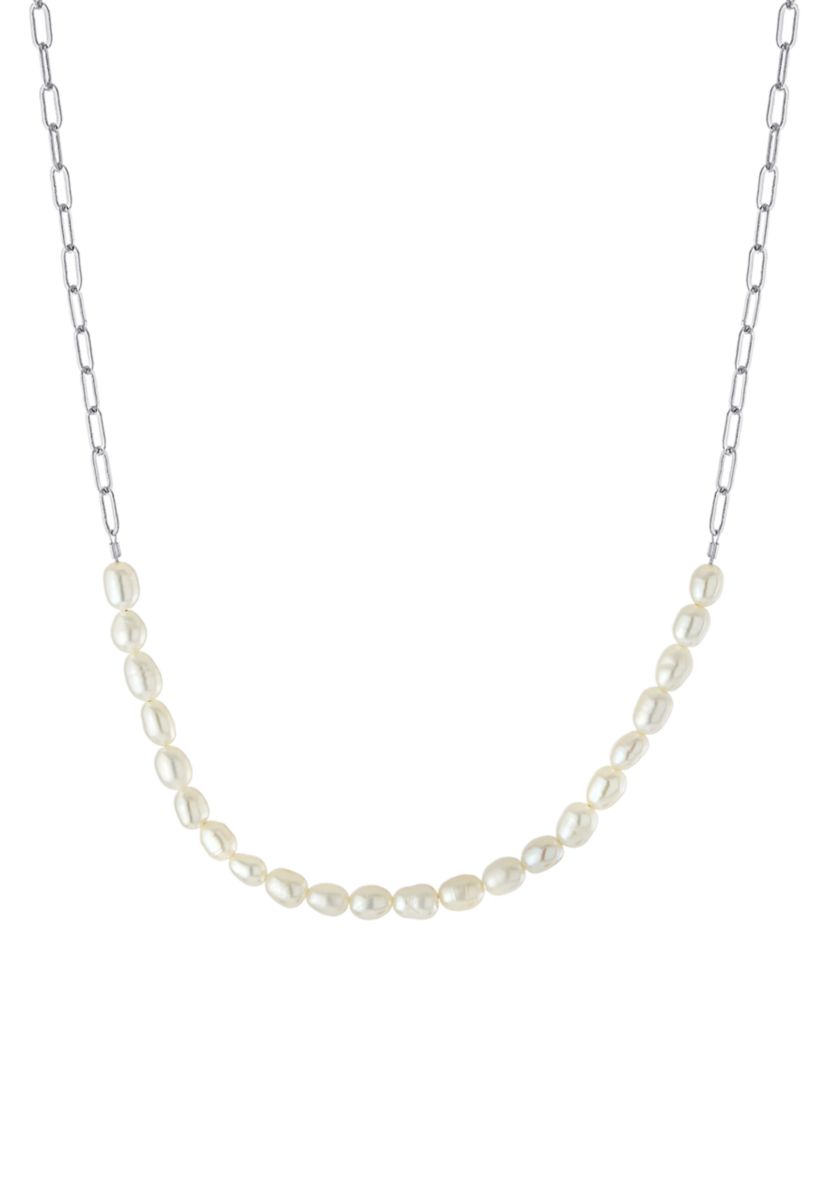Fine Silver Plated Freshwater Pearl on Chain Necklace