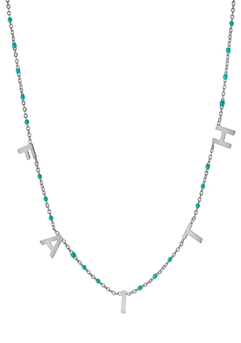 16 Inch Fine Silver Plated Aqua Beaded Enamel Faith Necklace 