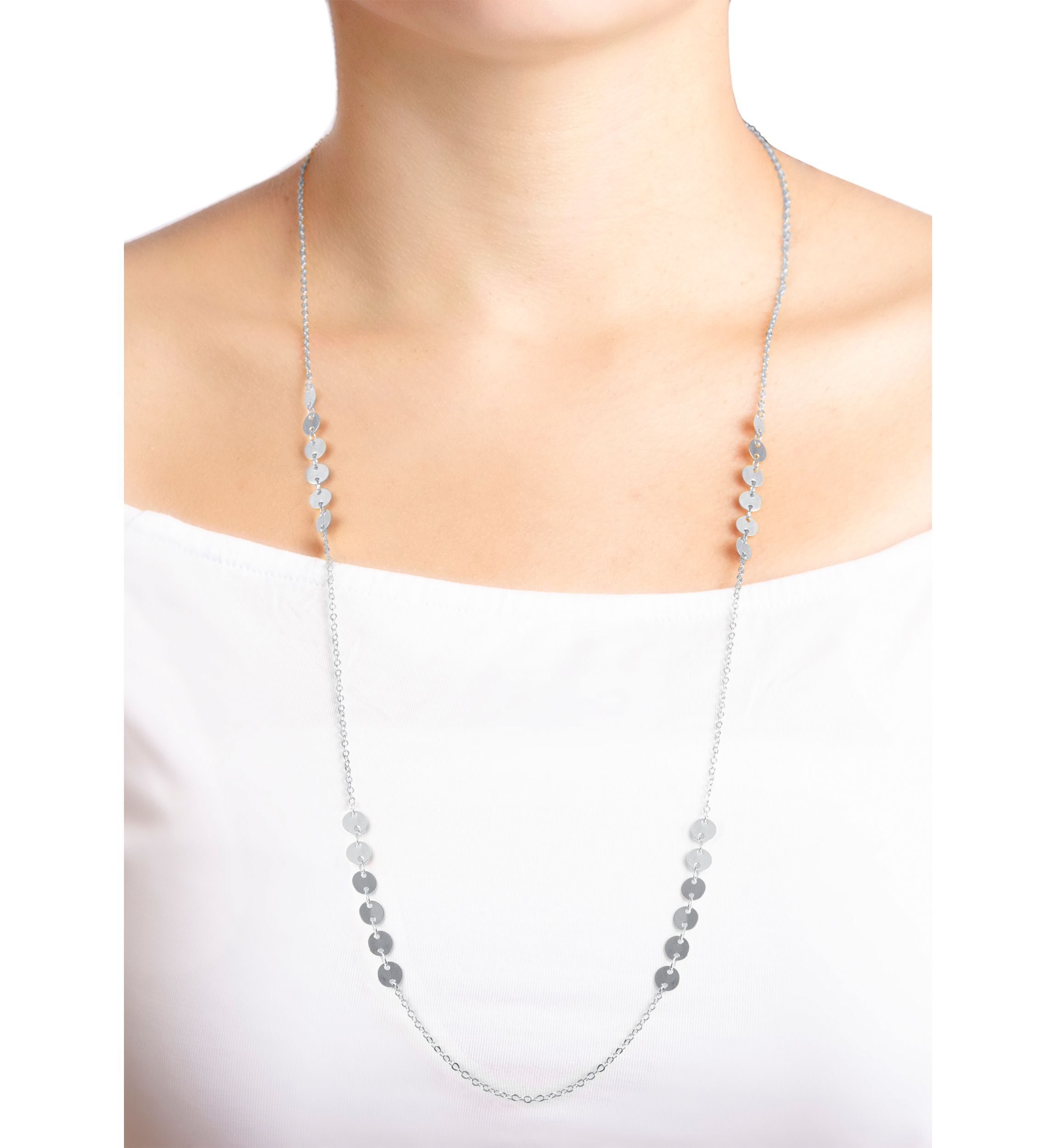 Fine Silver Plated 30" Disc Station Necklace