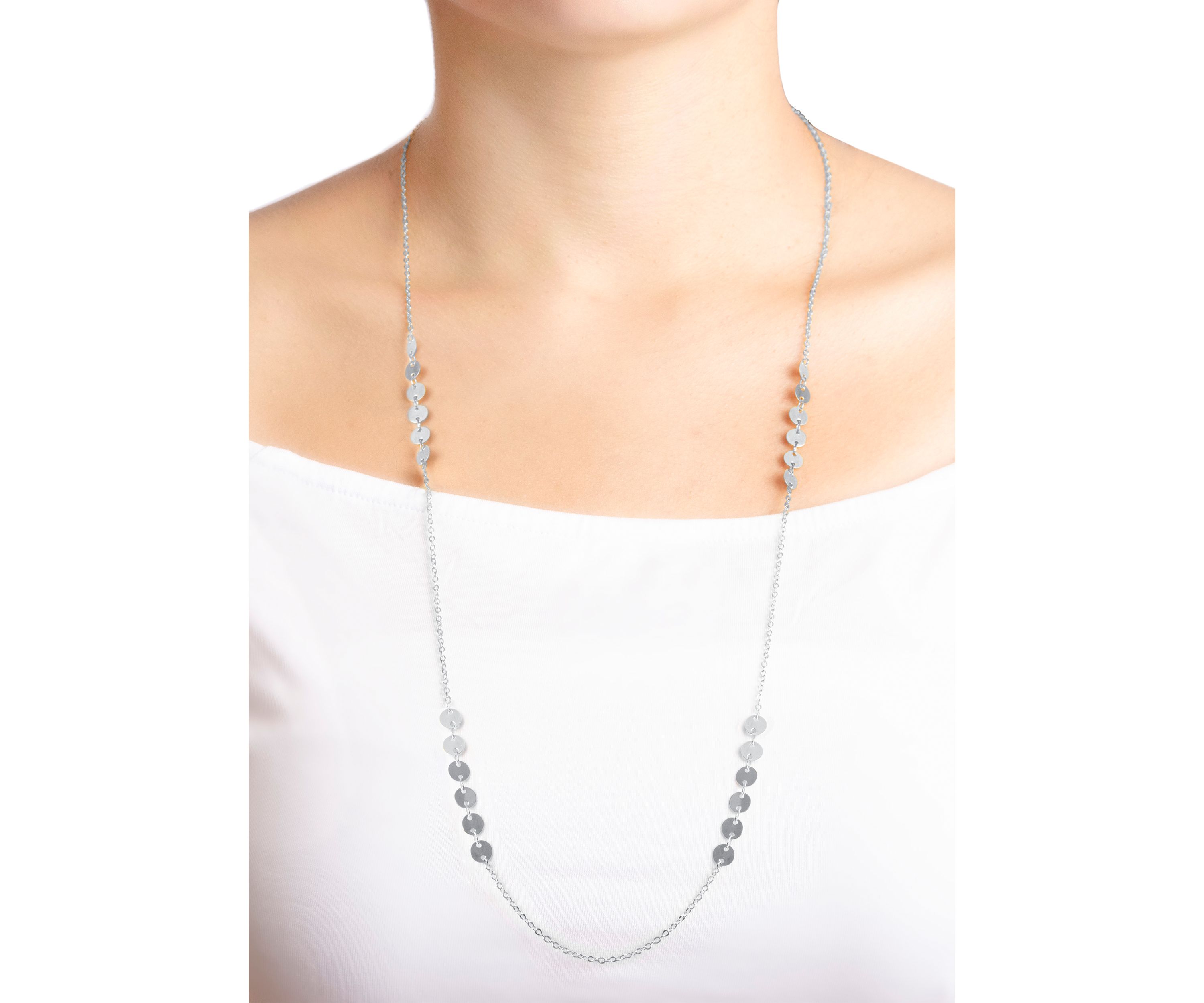 Fine Silver Plated 30" Disc Station Necklace