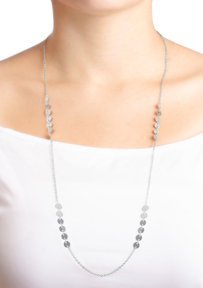 Fine Silver Plated 30" Disc Station Necklace