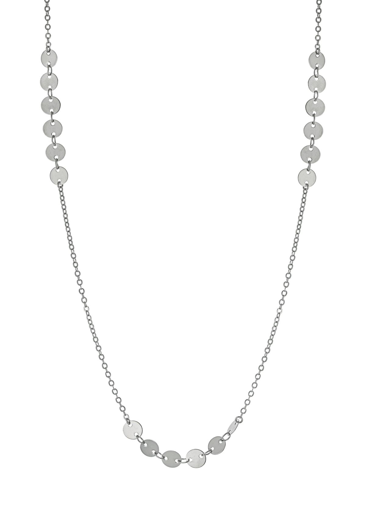 Fine Silver Plated 30 Inch Multi Disc Station Necklace
