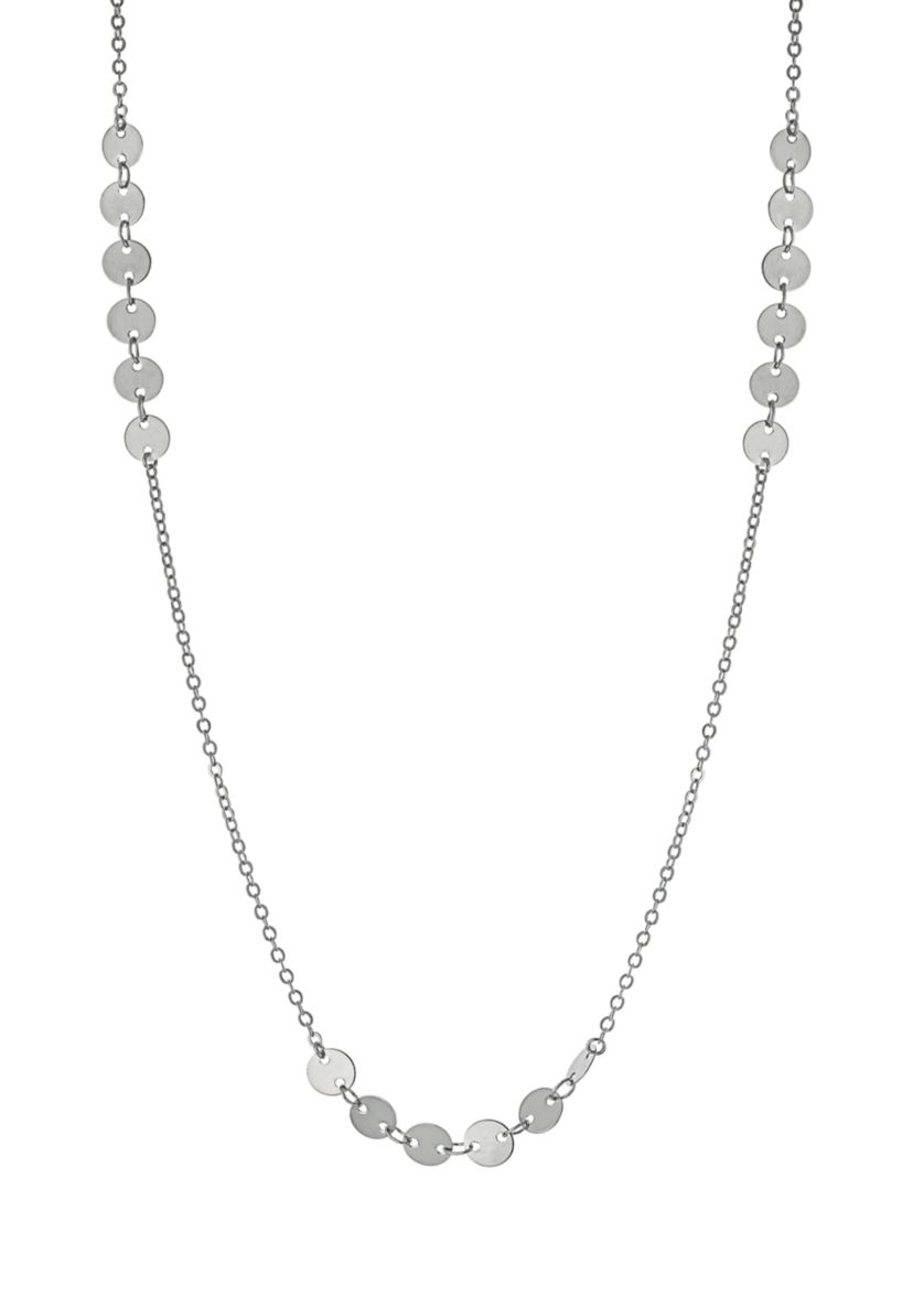 Fine Silver Plated 30 Inch Multi Disc Station Necklace