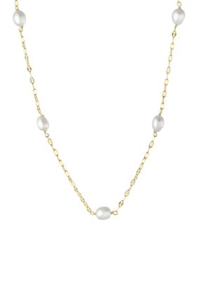 Belk Silverworks Silver Plated 18" + 2" Freshwater Pearl Mirror Chain Necklace, Gold