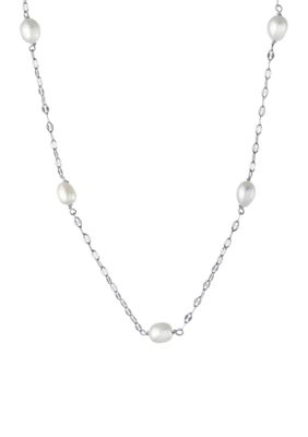 Belk Silverworks Silver Plated 18" + 2" Freshwater Pearl Mirror Chain Necklace
