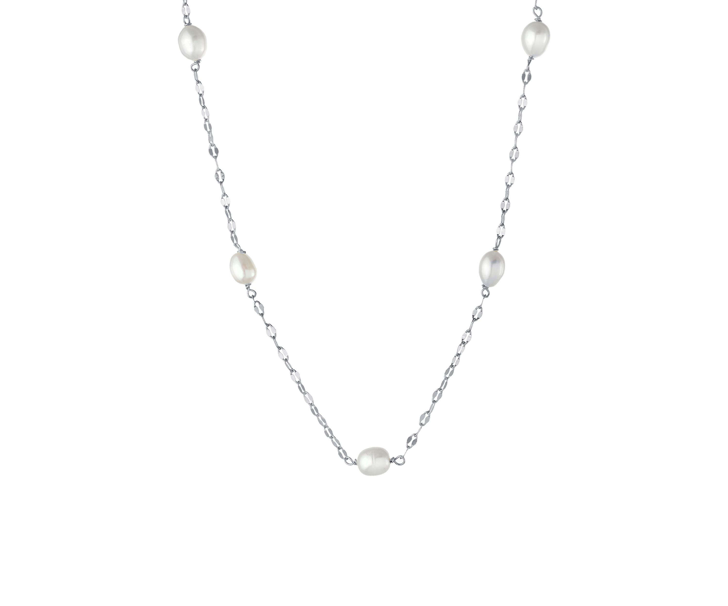 Silver Plated 18" + 2" Freshwater Pearl Mirror Chain Necklace