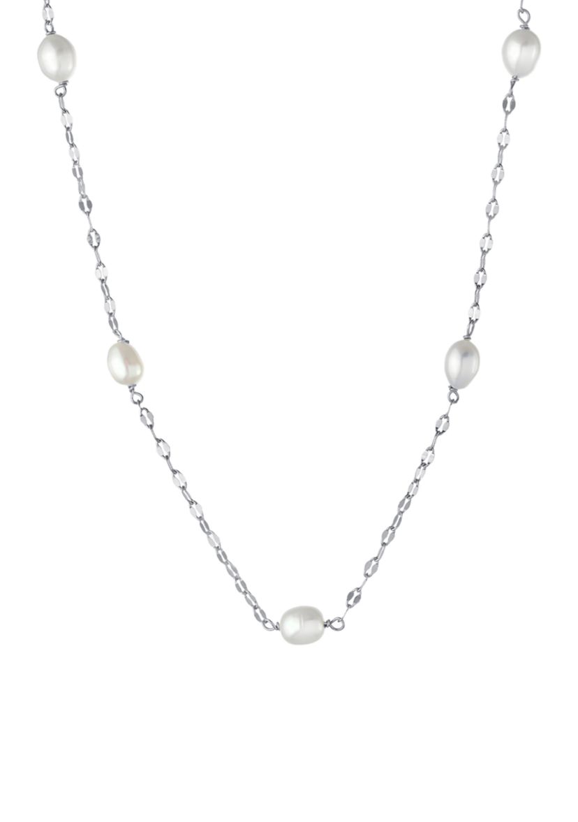 Silver Plated 18" + 2" Freshwater Pearl Mirror Chain Necklace