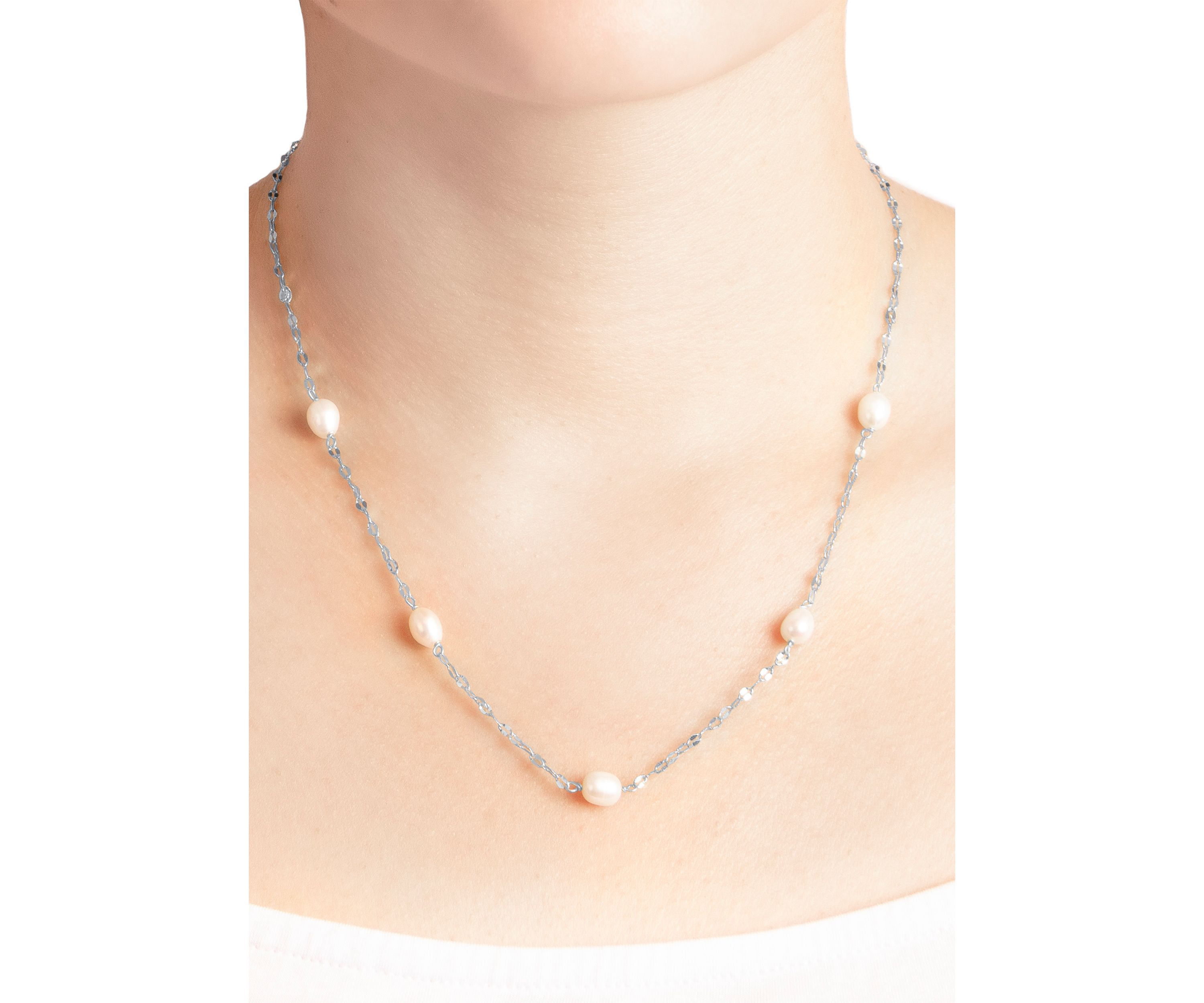 Silver Plated 18" + 2" Freshwater Pearl Mirror Chain Necklace