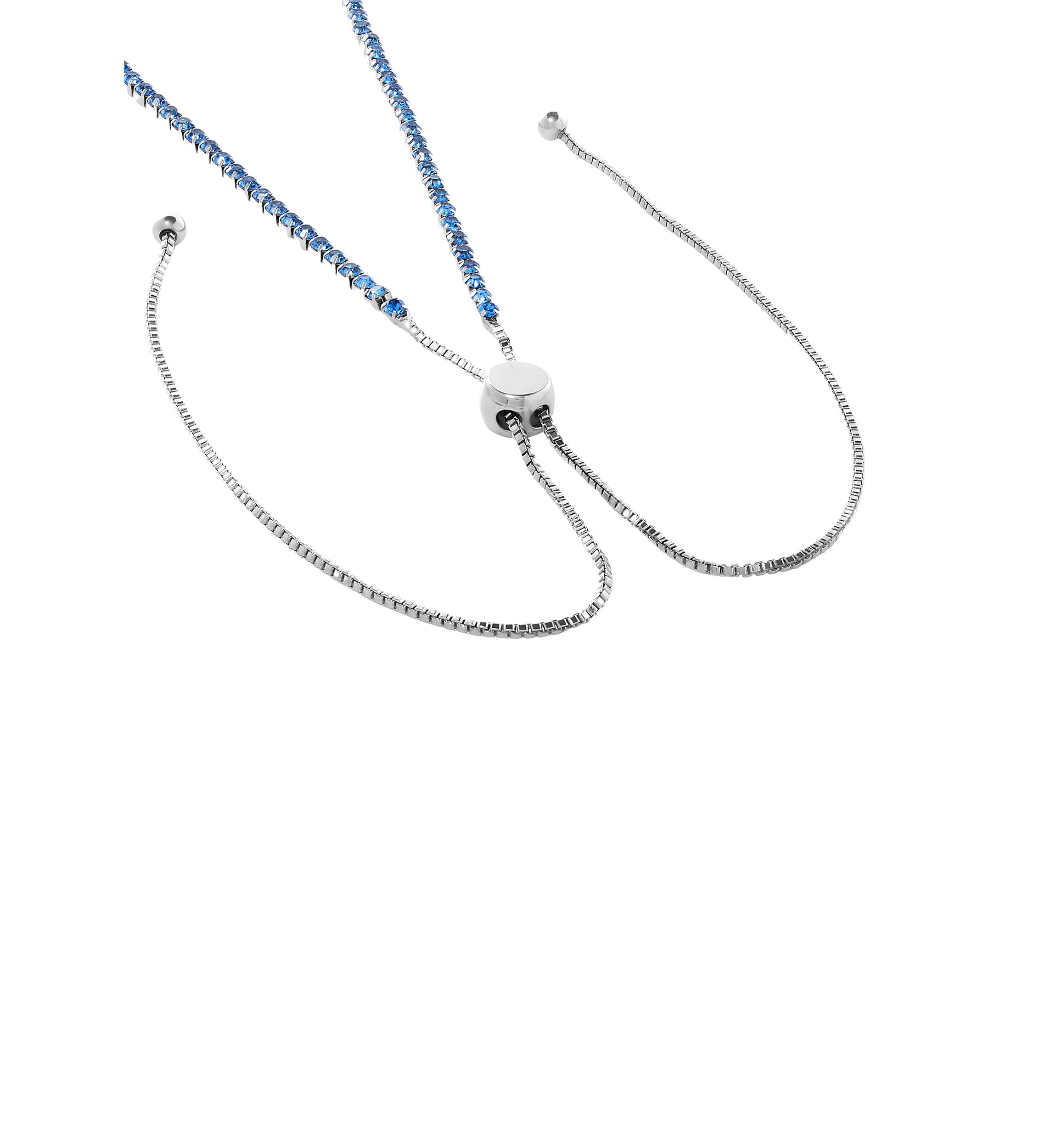 Silver Plated 26" Light Blue Crystal Channel Tennis Adjustable Necklace