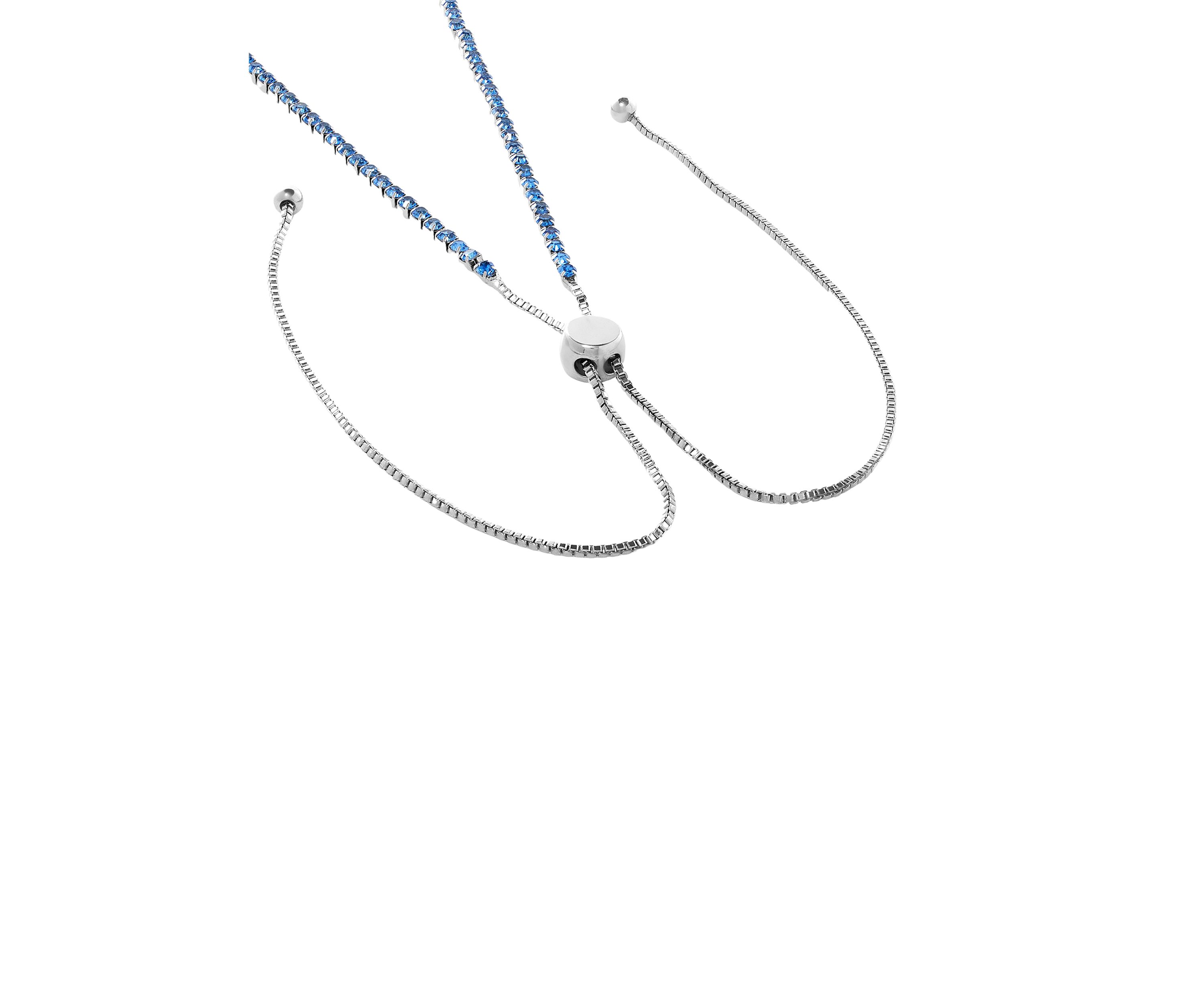 Silver Plated 26" Light Blue Crystal Channel Tennis Adjustable Necklace