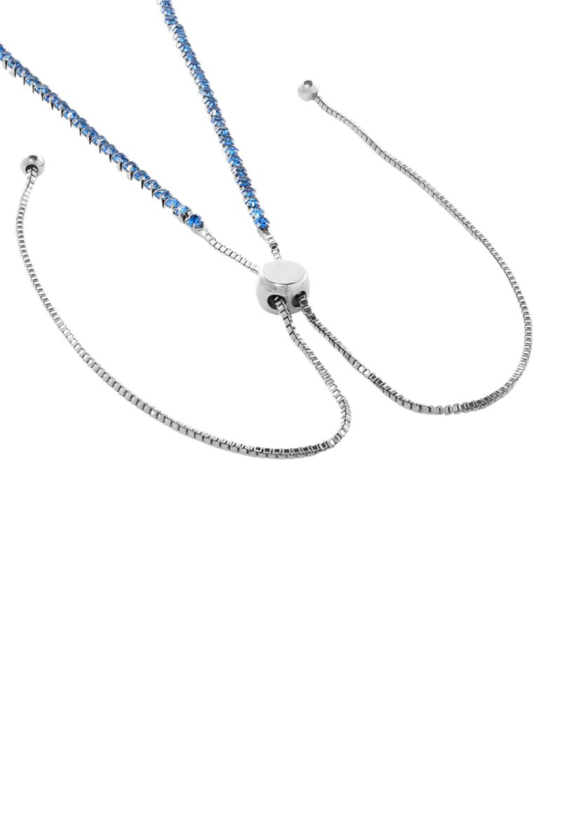 Silver Plated 26" Light Blue Crystal Channel Tennis Adjustable Necklace