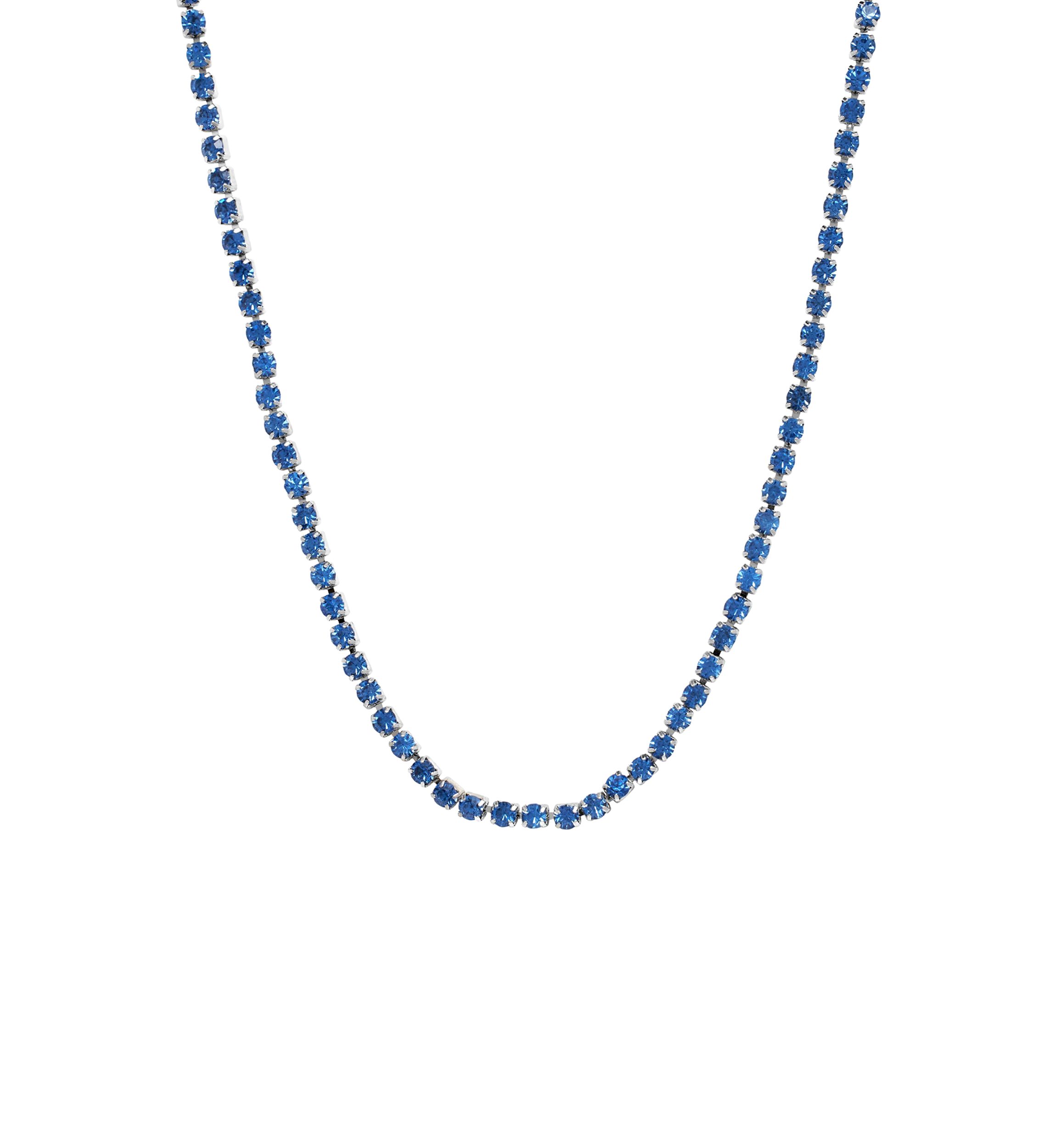 Silver Plated 26" Light Blue Crystal Channel Tennis Adjustable Necklace