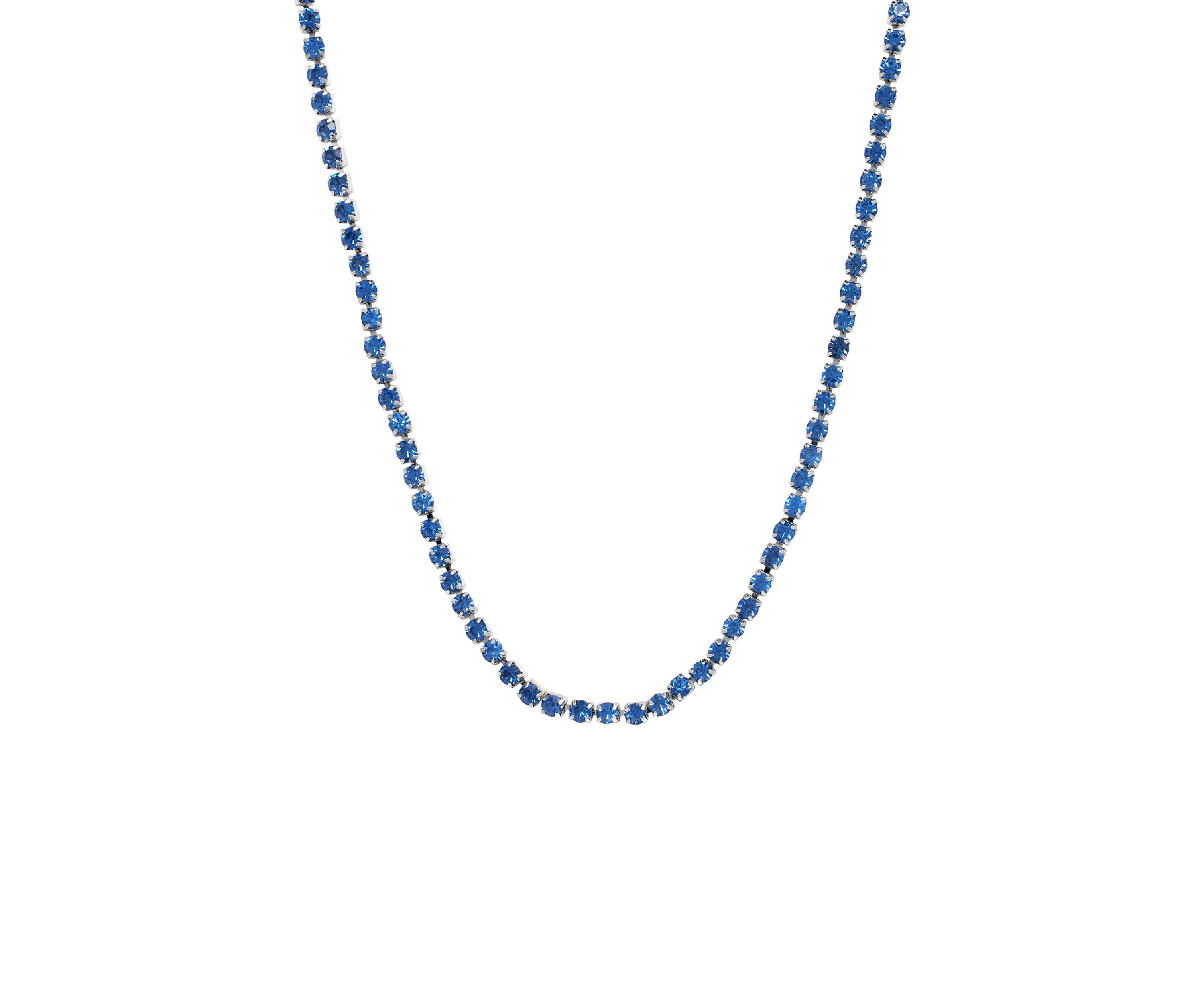 Silver Plated 26" Light Blue Crystal Channel Tennis Adjustable Necklace