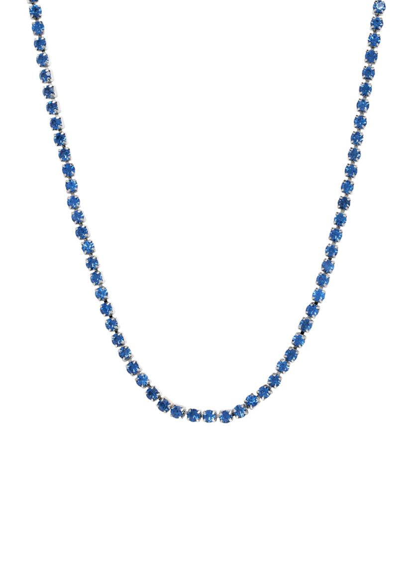 Silver Plated 26" Light Blue Crystal Channel Tennis Adjustable Necklace