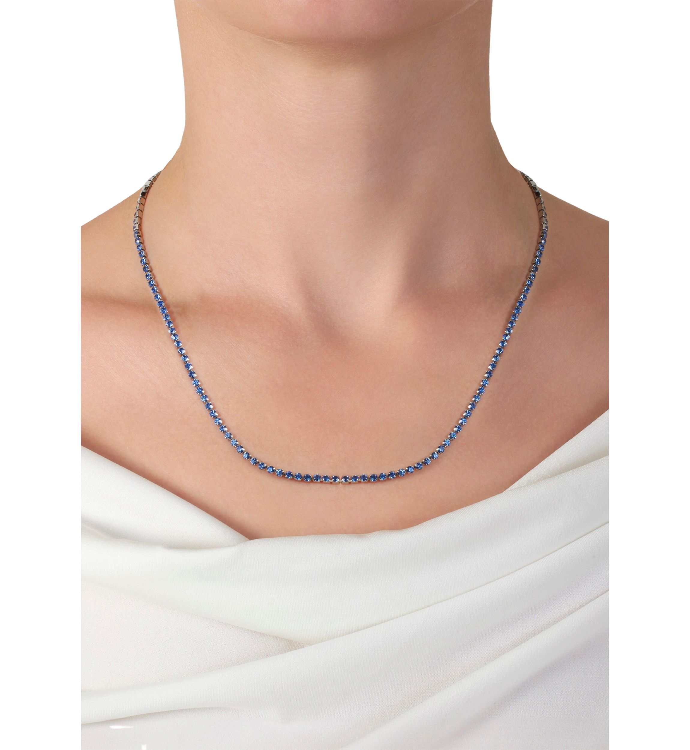 Silver Plated 26" Light Blue Crystal Channel Tennis Adjustable Necklace