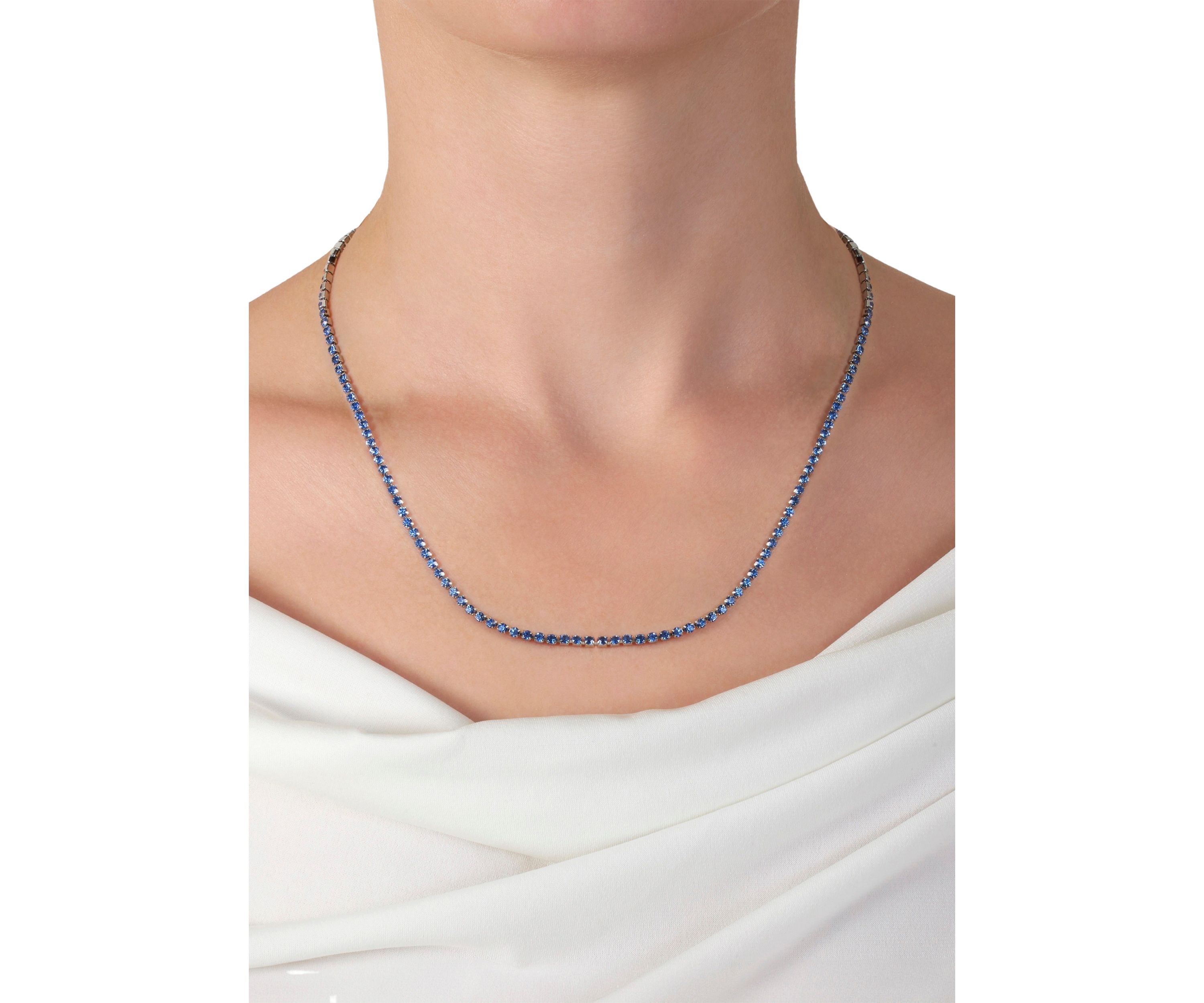 Silver Plated 26" Light Blue Crystal Channel Tennis Adjustable Necklace