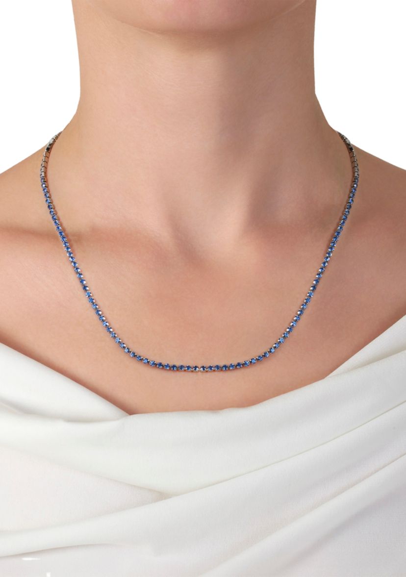 Silver Plated 26" Light Blue Crystal Channel Tennis Adjustable Necklace