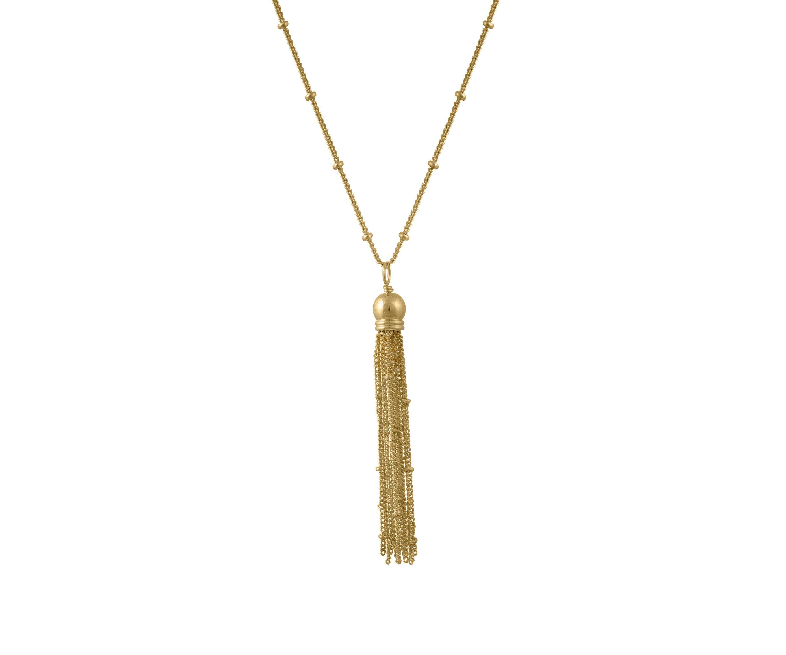 Fine Silver Plated 30" Beaded Tassel Chain Necklace