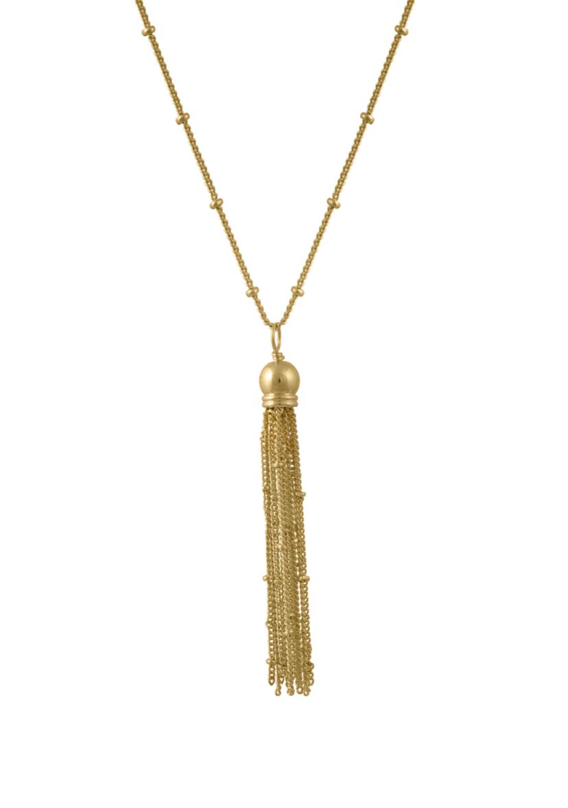 Fine Silver Plated 30" Beaded Tassel Chain Necklace