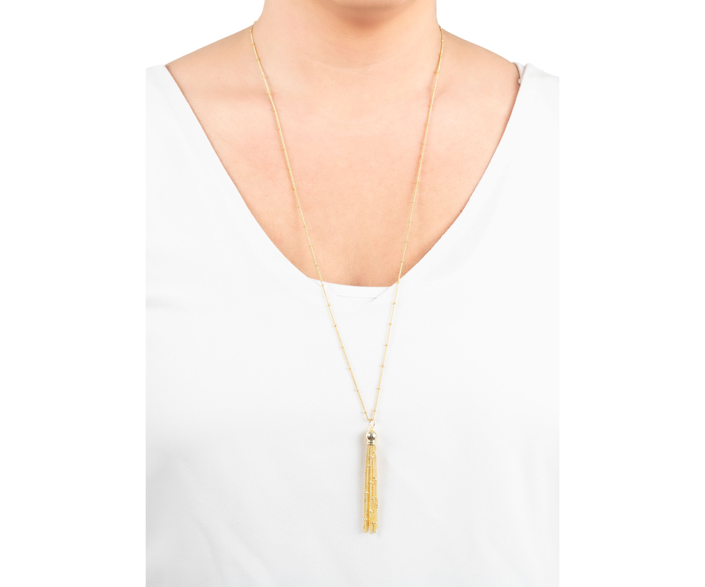 Fine Silver Plated 30" Beaded Tassel Chain Necklace