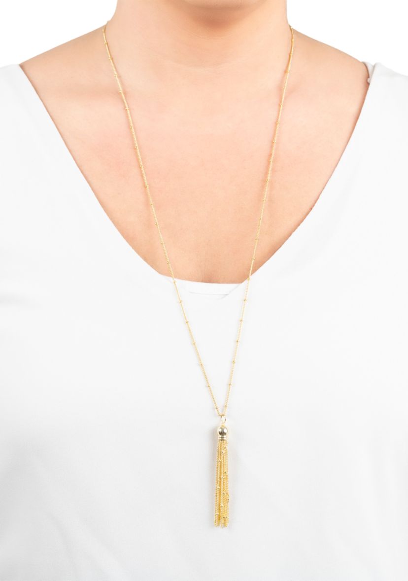 Fine Silver Plated 30" Beaded Tassel Chain Necklace