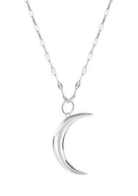 Silver Plated 30" Elongated Half Moon Pendant Necklace