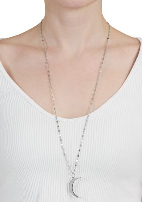 Silver Plated 30" Elongated Half Moon Pendant Necklace