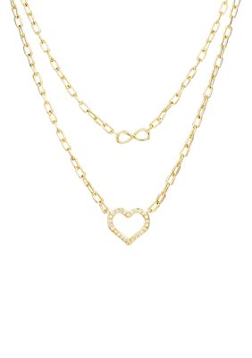 Belk Silverworks Gold Plated Cubic Zirconia Open Heart and Infinity Double Layer Necklace, 16 in