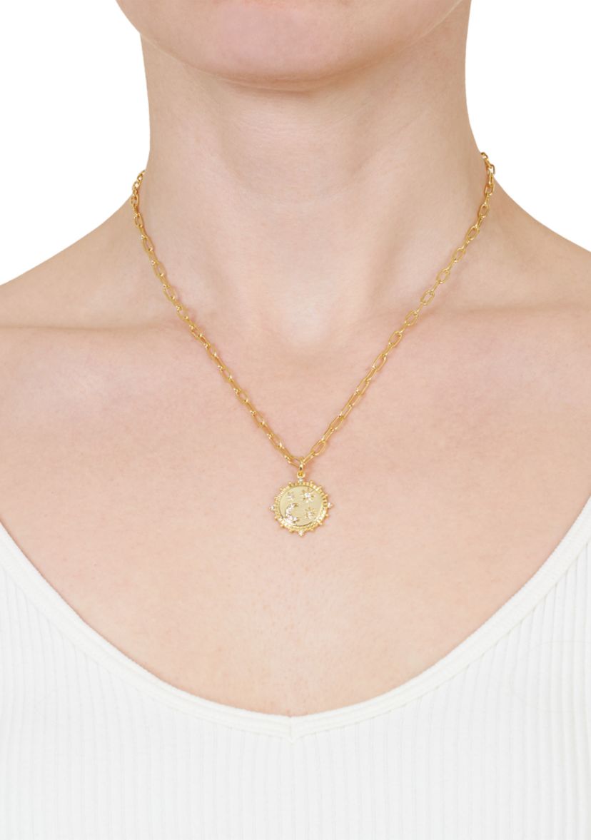 Gold Plated 16 + 2" Extender Crystal Pavé Moon and Stars Pendant Necklace