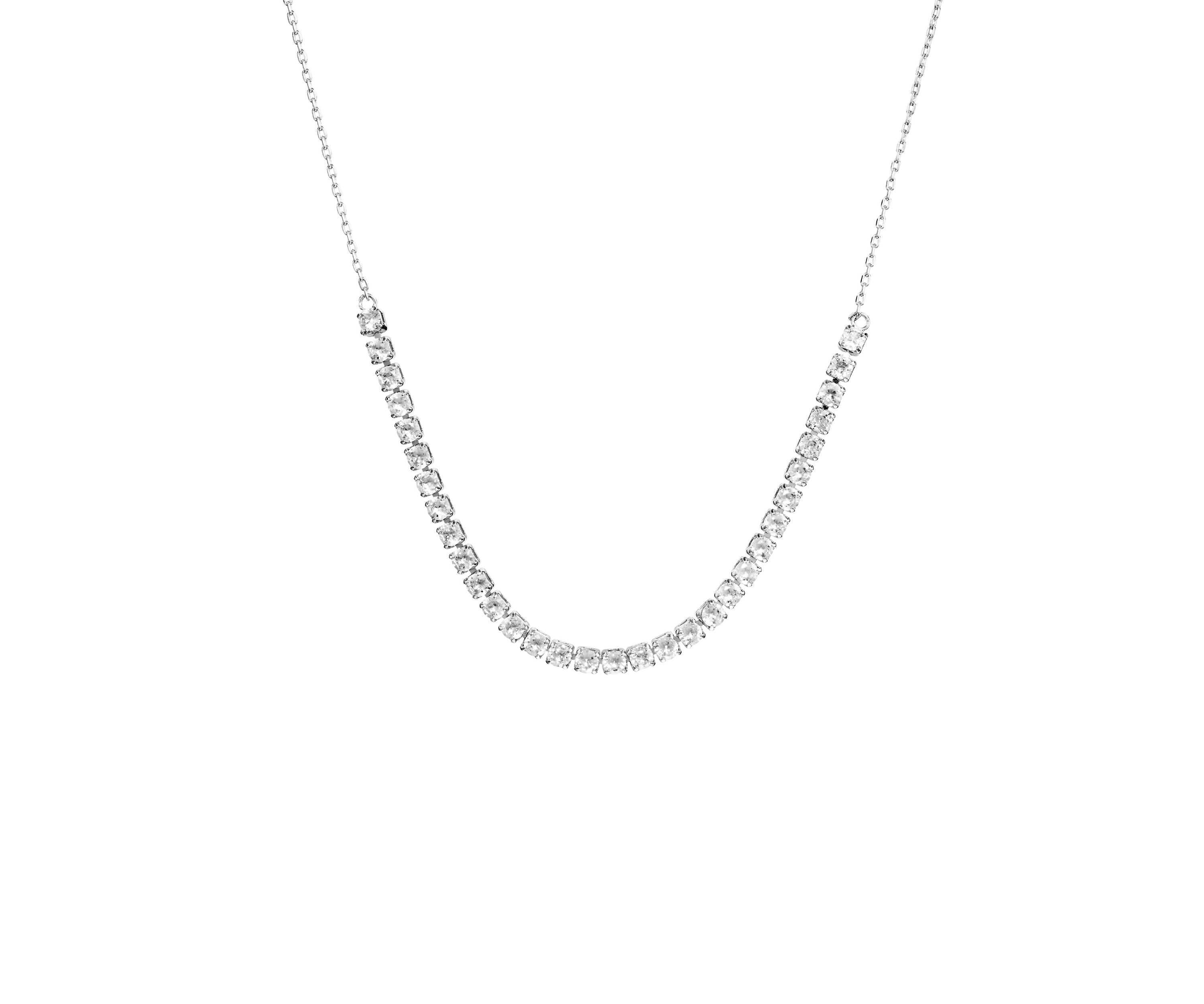 Silver Plated Round Cubic Zirconia Half Tennis Necklace