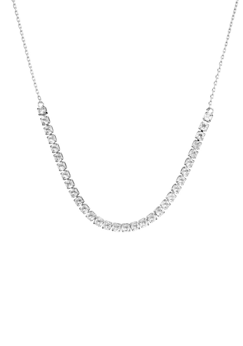 Silver Plated Round Cubic Zirconia Half Tennis Necklace