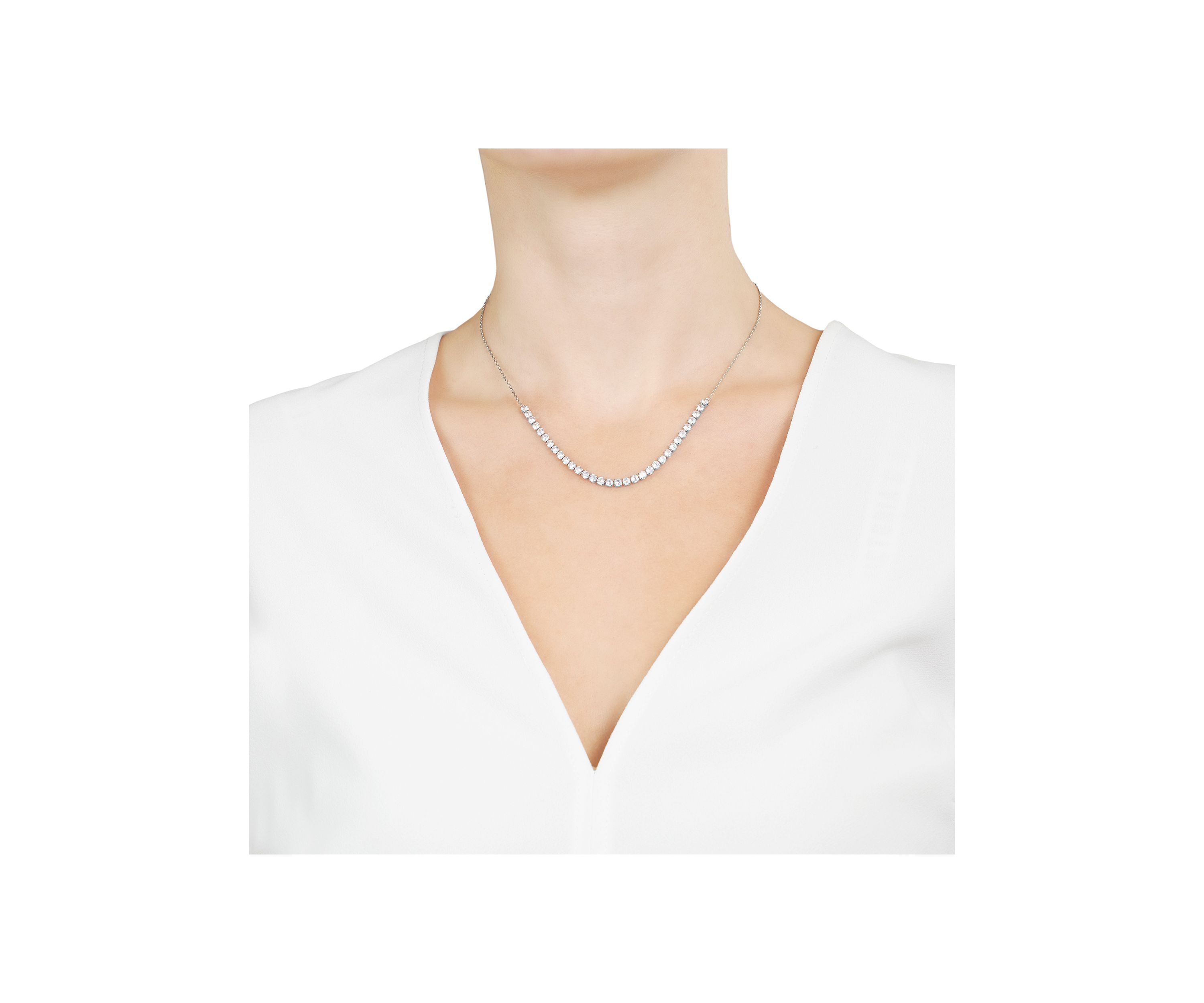 Silver Plated Round Cubic Zirconia Half Tennis Necklace