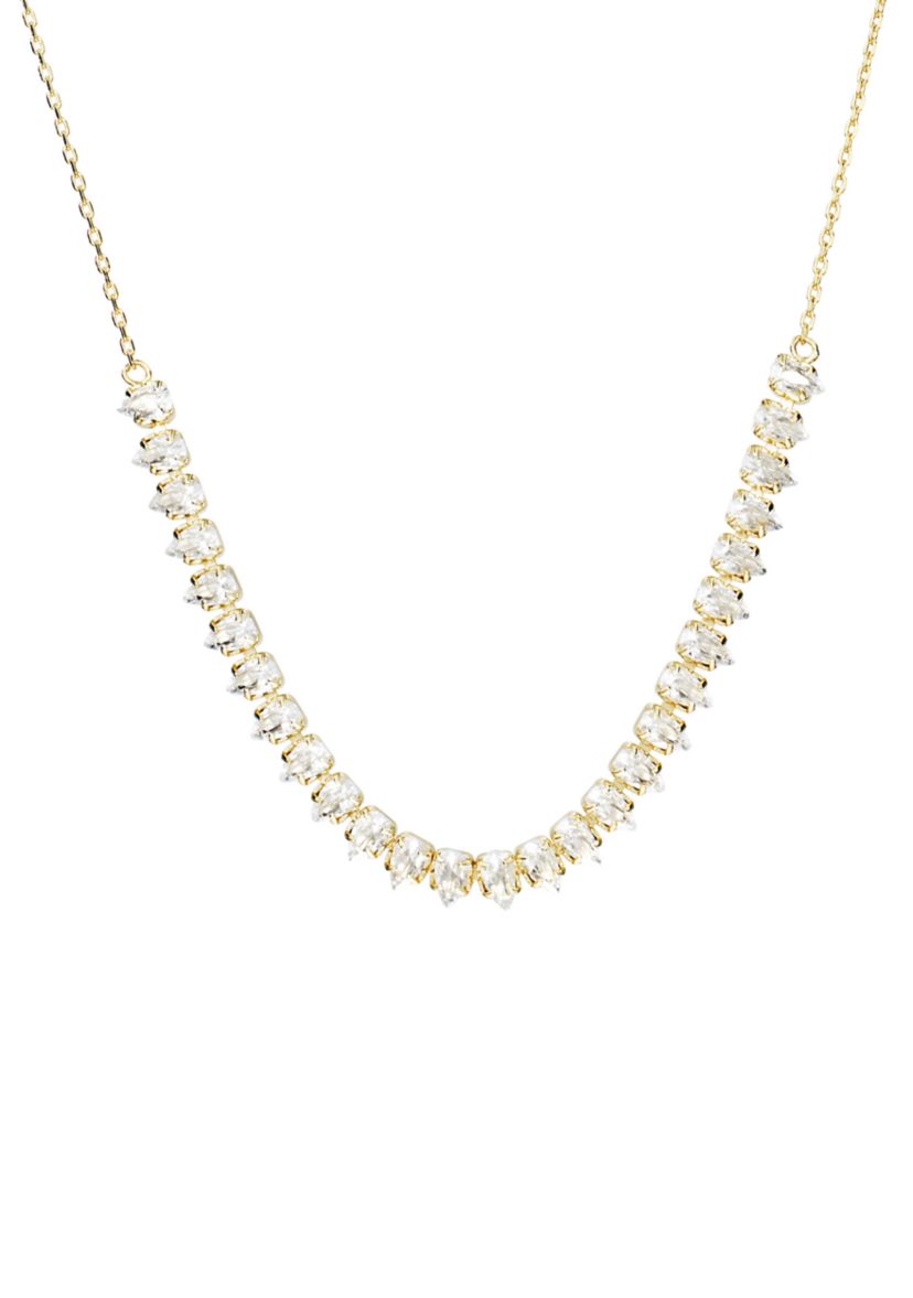 Gold Plated Pear Cubic Zirconia Half Tennis Necklace