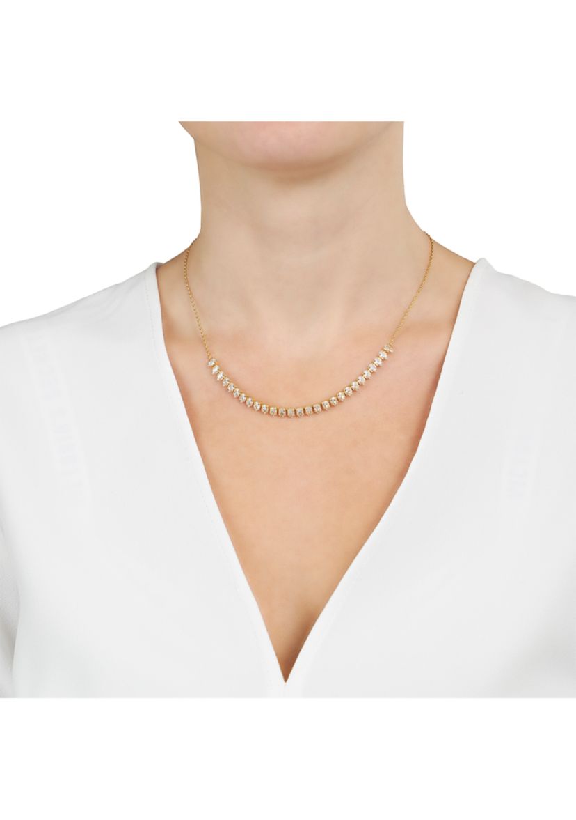 Gold Plated Pear Cubic Zirconia Half Tennis Necklace