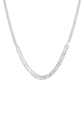 Silver Plated Cubic Zirconia Baguette Tennis Curb Chain Necklace